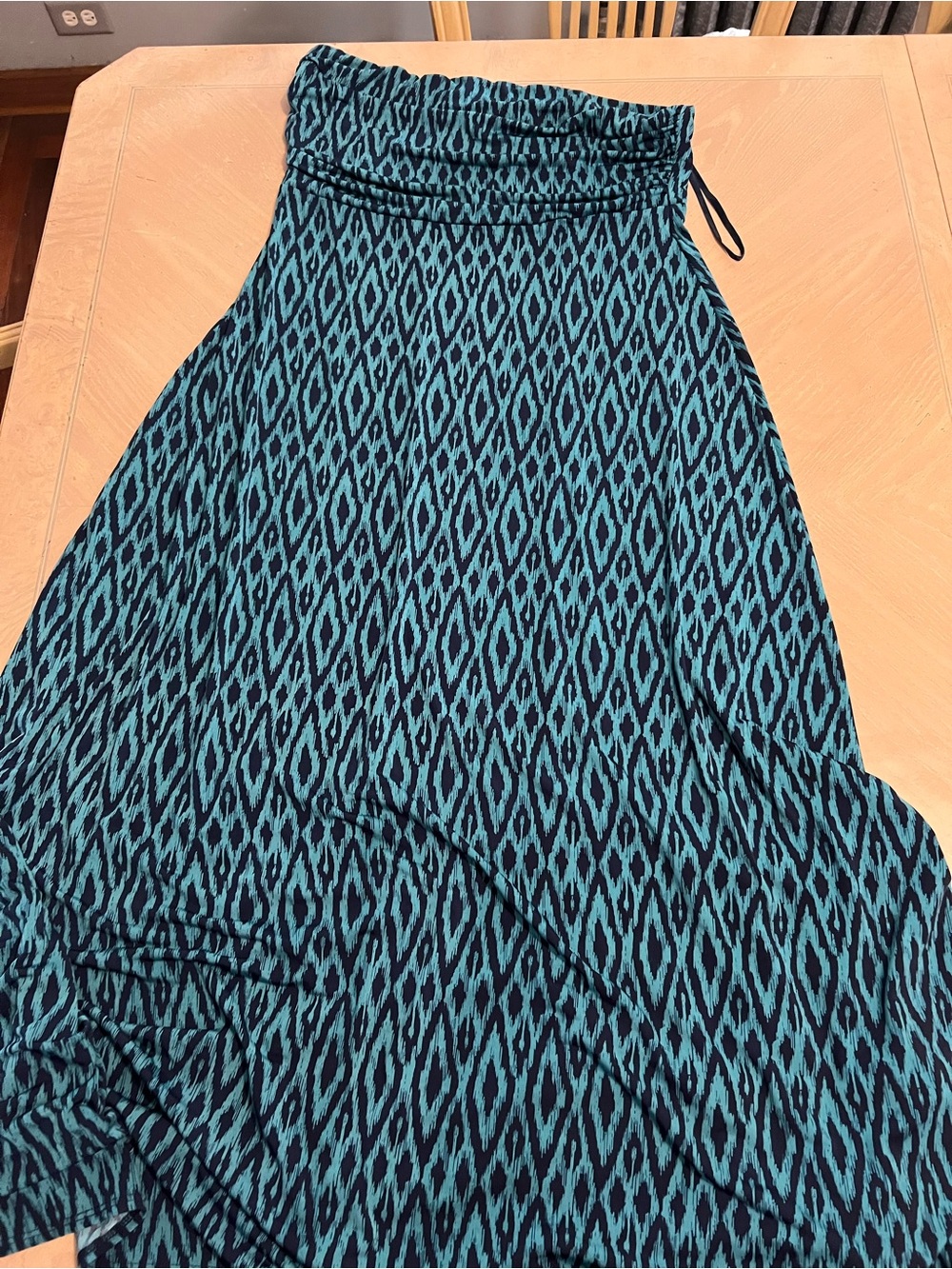 Banana Republic Teal and Black Geometric Maxi Strapless Dress